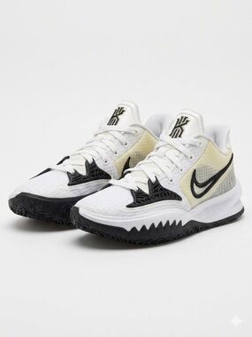 KD’s Nike White and Black Basketball Sneakers with Pale Yellow Accents